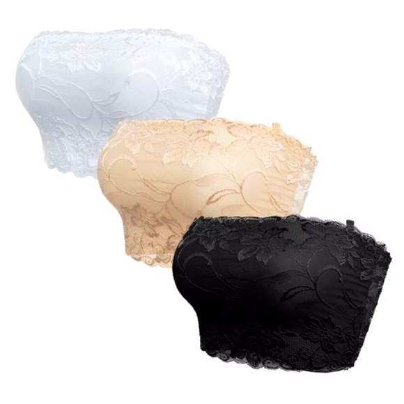 Black Lace Bandeau Bra | Strapless Stretch Tube Top - Picture 1 of 10